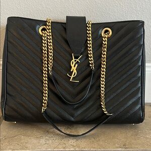 Yves Saint Laurent Black and Gold Quilted Shoulder Bag